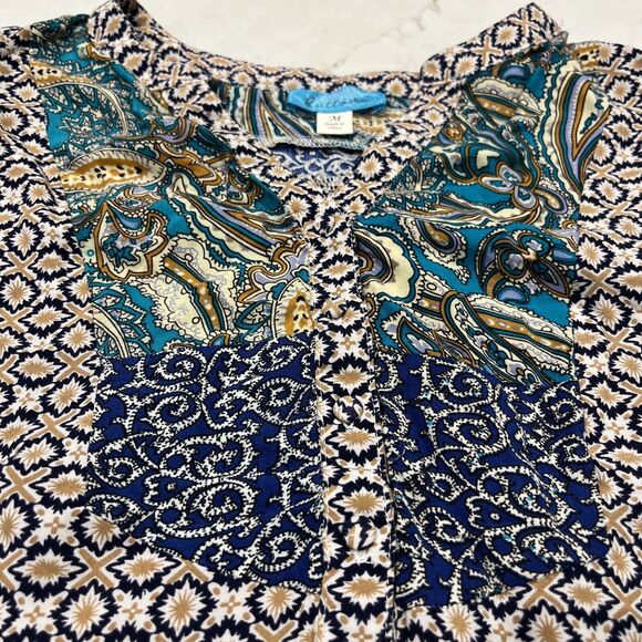 Buttons Sleeveless Pull Over Tunic Geometric Paisley Boho Blouse Shirt Sz M - Picture 4 of 8